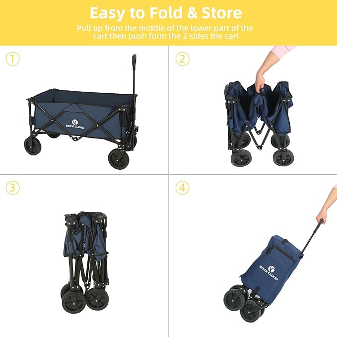 ROCK CLOUD Folding Wagon Cart Utility Outdoor Camping Carry Cart Heavy Duty Portable Collapsible Garden Cart with Universal Wheels and Adjustable Handle for Outdoor Camping Beach Sports