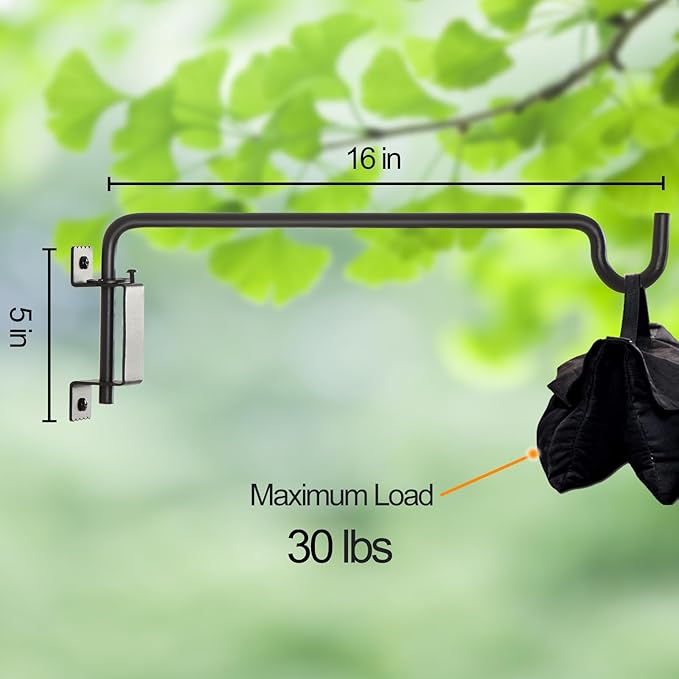 16" 360° Swivel Plant Hange - Heavy Duty Solid Steel Wall Hook, 12-Directional Adjustable for Bird Feeders, Outdoor/Indoor Plants, Garden & Patio, Rust-Resistant Black