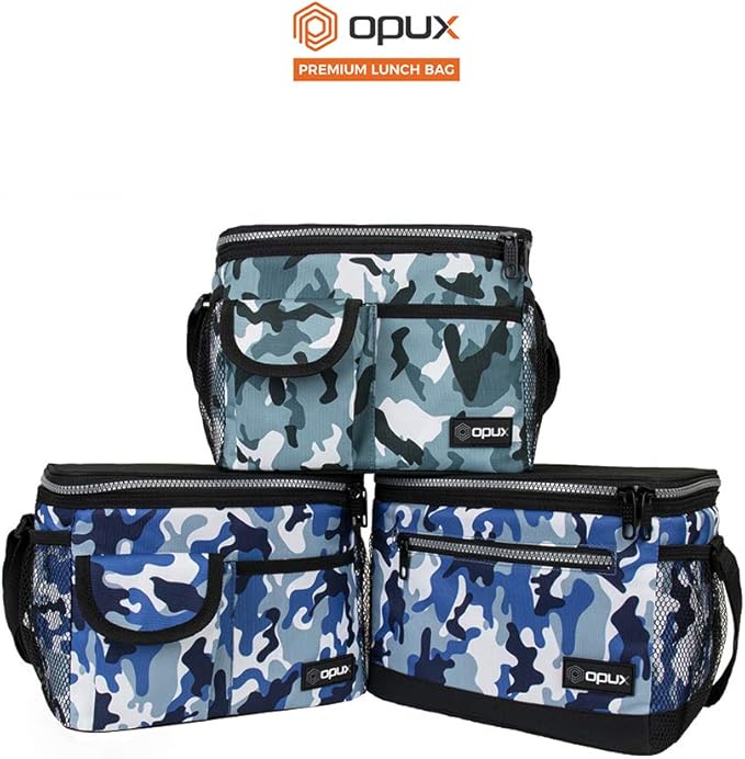 opux Insulated Lunch Box Men Women, Lunch Bag for Work School, Leakproof Soft Cooler Tote Adult, Large Lunch Pail Kids Boys Girls, Picnic Beach Food Bag with Shoulder Strap, Camo Green