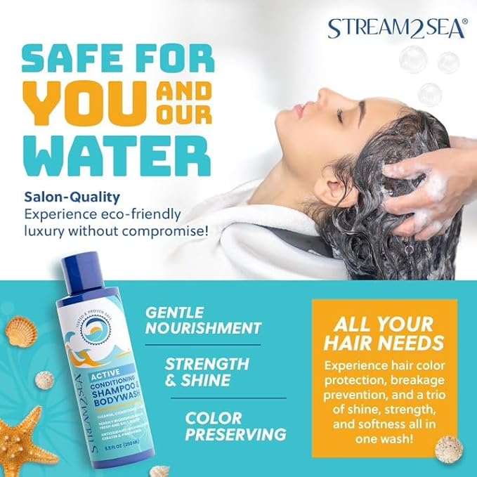 Non Toxic Shampoo and Conditioner, Body Wash 3 in 1 for Swim - Reef Safe Swimmers Shampoo for Men, Women Kids - All Natural Organic Shampoo Conditioner, Biodegradable Soap Camping Travel Size 1.69oz