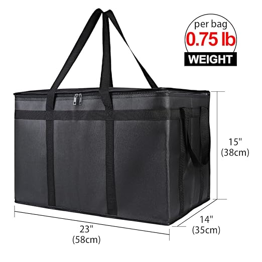 Bodaon 5-Pack Cooler Insulated Food Delivery Bag for Doordash/Uber Eats, XXX-Large Thermal Bags for Catering/Hot Pizza, Travel/Camping/Picnic Basket，Grocery Reusable Warmer Frozen, Black With Bottom