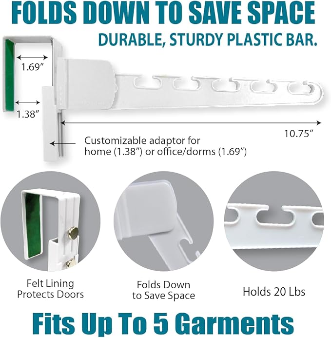 Wonder Hanger Over The Door 2-Pack Organizer for Clothes Hangers, Space-Saving Cascading Hanger Hooks, White