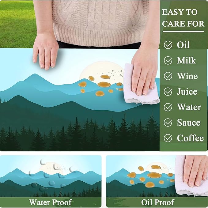 CAPSCEOLL Fitted Picnic Table Cover with Bench Covers with Elastic Waterproof Outdoor Camping Tablecloth 6 Foot Windproof Table Cloth with Drawstring Bag, 72X30in, Green Mountain