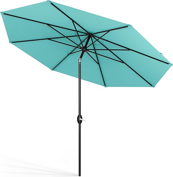 Midtown Umbrellas Sunbrella Umbrella 8 Feet Outdoor Umbrella With Sunbrella Aruba Acrylic Fabric - Auto-Tilt Aluminum Frame Patio Umbrella For Backyard, Deck, Garden, Pool - Black Pole