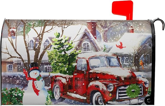 Red Buffalo Plaid Winter Snowman Mailbox Covers - Xmas Decorations, Magnetic, Waterproof, Standard Size 25.5x21 inch for Garden Yard Home Decor