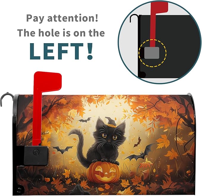 Halloween Cat Magnetic Mailbox Covers Spooky Kitten Pumpkin Waterproof Letter Box Cover Large Size Fall Maple Leaf Forest Bat Decorative Holiday Post Wraps for Home Garden Yard Outdoor 25.5x21 Inch