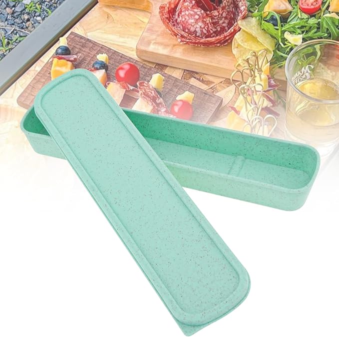 OriGlam 1pcs Portable Flatware Box Travel Tableware Storage Case Box, Utensil Case Flatware Storage Box for Cutlery Kit, 9.84 x 2.40 inch (Green)