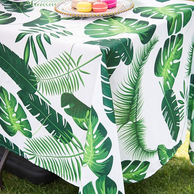 Poise3EHome 60X84 Outdoor/Indoor Waterproof Tropical Rectangle Tablecloth Green for Camping Picnic Party Patio Table Spring, Palm Leaf