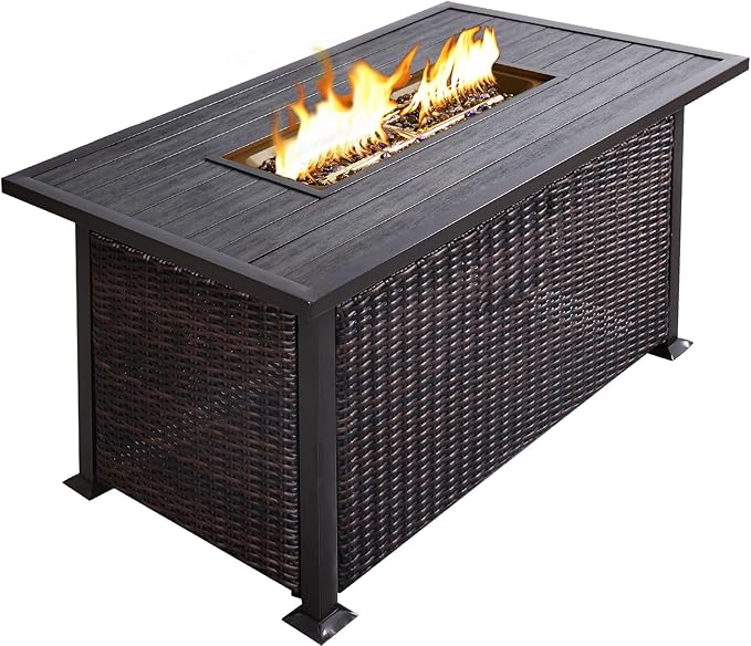 NOBLEMOOD 48 INCH Propane Fire Pit Outdoor Fire Table with Glass Beads, 50,000 BTU Gas Fire Pit Table w/Aluminum Table Top, Waterproof Cover for Outdoor, Patio, Garden, CSA Certification