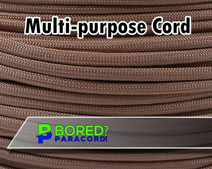 BORED? PARACORD! 550 lb Paracord - Ideal for Crafting, Camping, DIY Projects, Active & Military Outdoors - Strong Survival Rope - Tactical Parachute Cord Type III - Gold 50 Feet