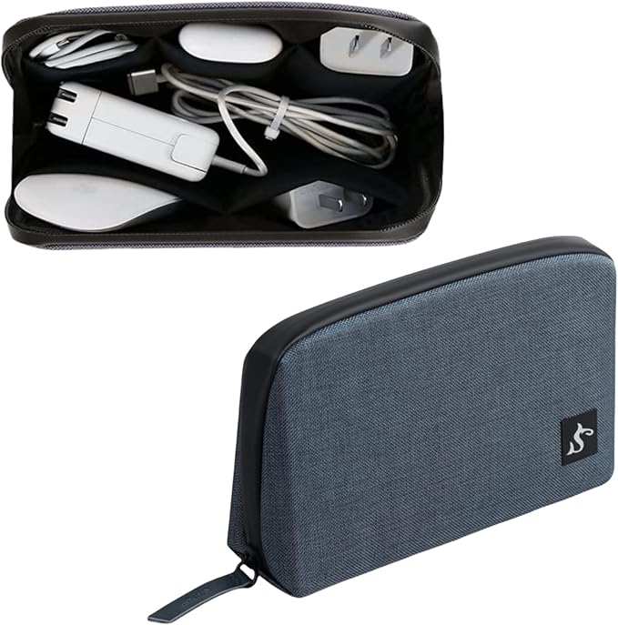 Electronic Organizer Travel Bag – Water-resistant Cable Bag for Cord, Charger, Hard Disk, Power Bank – Small Tech Storage for Travel, Backpack, Business Trip, Airplane (Blue)