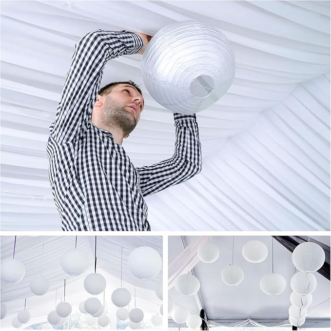 10Pcs 16 Inch Round Paper Lanterns for Home Decor, Restaurant, Church, Wedding, Birthday Party Decorations, Hanging Chinese Japanese Paper Lantern Lamps (White)