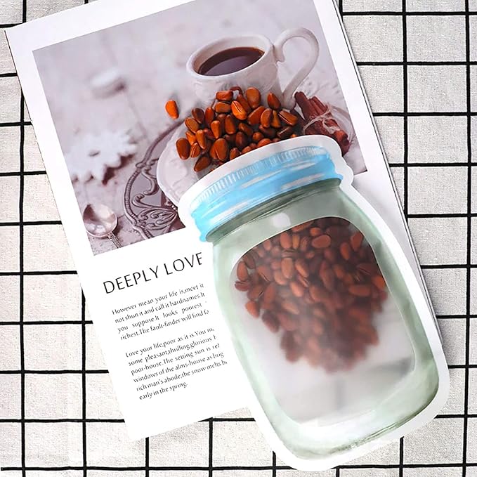 Enkrio 40 Pcs Reusable Mason Jar Zipper Bags Airtight Food Storage Freezer Snack Bags for Kitchen Travel Camping (8S 12M 20L)