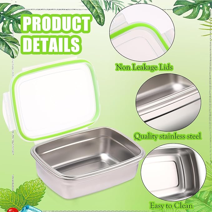 Nuanchu 6 Packs Stainless Steel Food Storage Containers Airtight Metal Food Containers Meal Prep Container Leak Proof Stackable Bento Lunch Box with Lids for Kitchen Travel Picnic and Camping(Green)