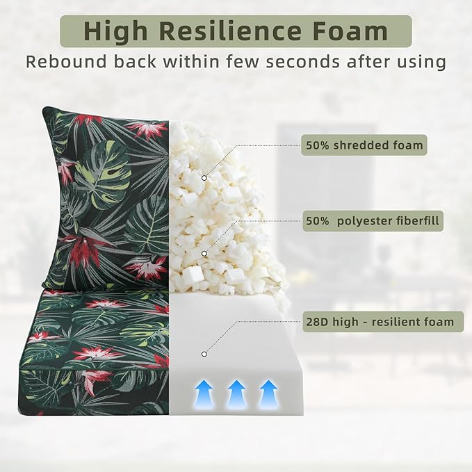 Favoyard Outdoor Seat Cushion 24 x 24 x 4 in Waterproof Pattern Fade Resistant Cover Removable Patio Furniture Cushions Deep Seat & Back Cushion Set with Adjustable Straps for Patio Chair Sofa Couch