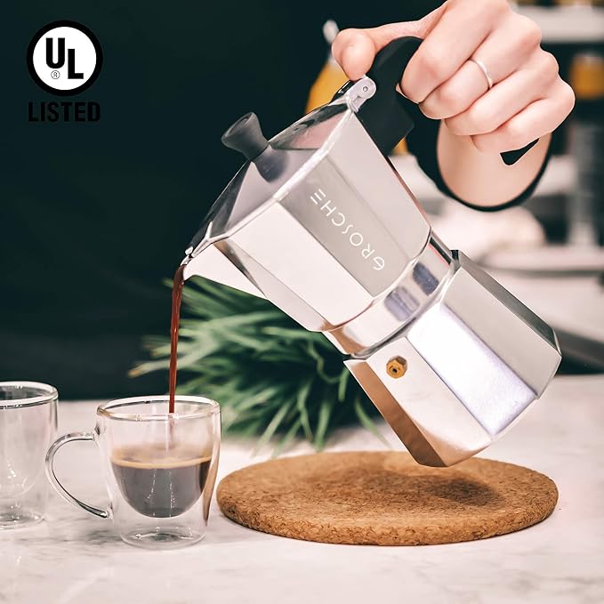 GROSCHE Milano Stovetop Espresso Maker Moka Pot 6 espresso Cup - 9.3 oz, Silver - Cuban Coffee Maker Stove top coffee maker Moka Italian espresso greca coffee maker brewer percolator