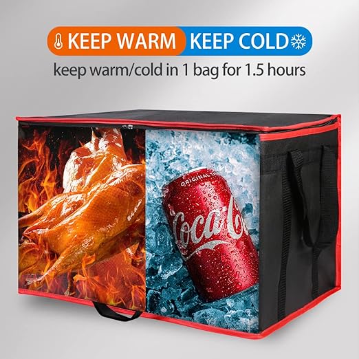Bodaon 5-Pack Cooler Insulated Food Delivery Bag for Doordash/Uber Eats, XXX-Large Thermal Bags for Catering/Hot Pizza, Travel/Camping Essentials/Picnic/Grocery Reusable Warmer Frozen, Black-Red Edge