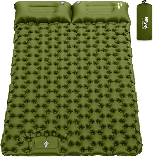 HiiPeak Double Sleeping Pad - Self Inflating 4" Extra-Thick for 2 Person with Pillow Built-in Foot Pump Inflatable Sleeping Mat for Backpacking, Hiking, Traveling, Tent, Portable Camping Mat