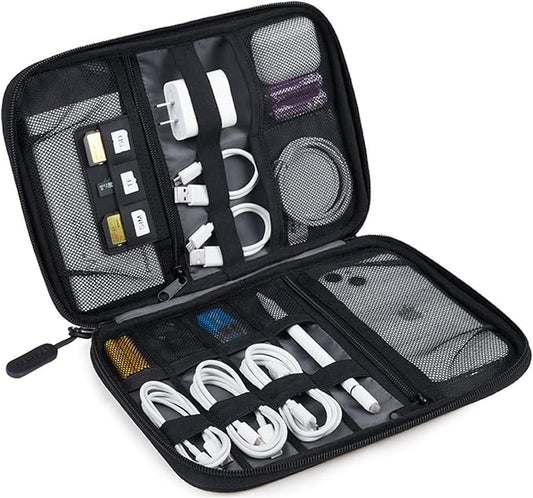 BAGSMART Electronics Travel Organizer Case, Tech Accessories Cord Storage Bag for Phone, Power Bank, SD Card, Cables, Black