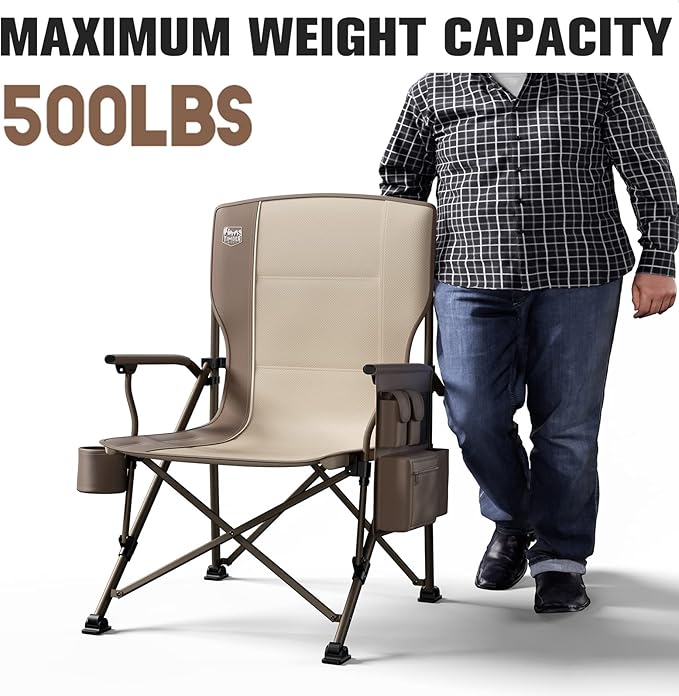 TIMBER RIDGE Oversized Folding Camping Chair High Back Heavy Duty for Adults Support up to 500lbs with Cup Holder, Side Pocket Cooler Bag 2 Pack