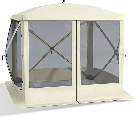 Outsunny Pop Up Camping Canopy Gazebo Screen Shelter Tent with Single Person Easy Set-Up, Ventilating Mesh, Portable Carry Bag for Outdoor Camping Party Event, 7x7FT, Beige