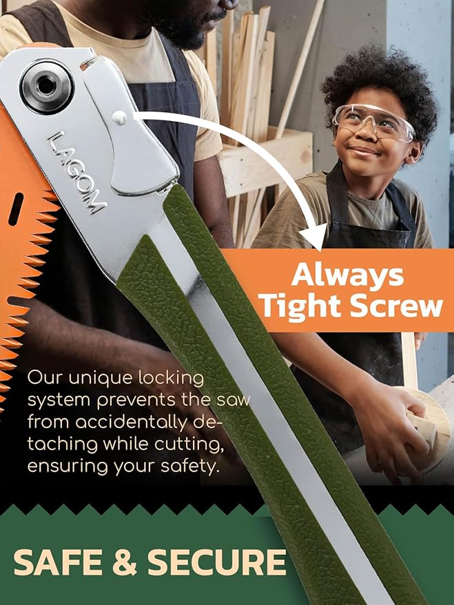LAGOM Folding Camp Saw for Cutting Branches, 11.4" Curved Blade | SK5 Steel, Ergonomic Handle, One-Hand Use, Secure Lock | Foldable Pruning Tool for Camping, Gardening, Survival, Kayaking, Outdoors