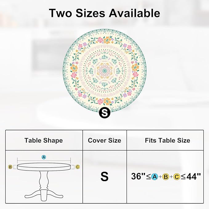 Round Tablecloth Fitted Elastic Table Cover Waterproof Table Cloth for Dinner, Party, Picnic,Camping, Round Table Cover for Indoor Outdoor