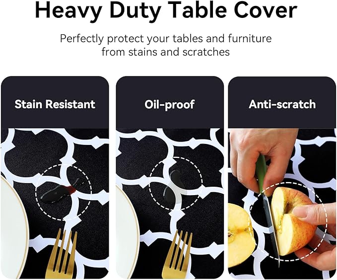 Romanstile Rectangle Plastic Tablecloth, 100% Waterproof Oil-Proof Checkered PVC Table Cloth, Heavy Duty Vinyl Table Cover for Dining, Camping, Picnic, Outdoor - 54 x 78 Inch, Moroco Black