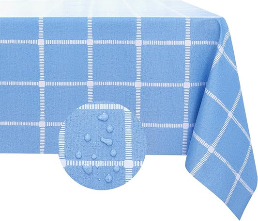 Romanstile Rectangle Plastic Tablecloth, 100% Waterproof Oil-Proof Checkered PVC Table Cloth, Heavy Duty Vinyl Table Cover for Dining, Camping, Picnic, Outdoor - 54 x 108 Inch, Light Blue