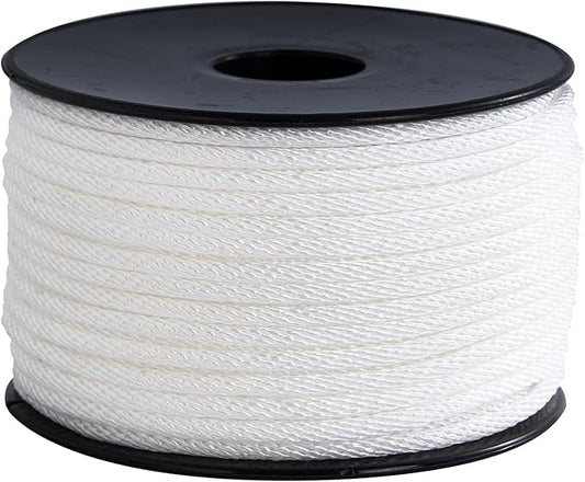 White Nylon Rope 1/8inch 100ft Braided Multi-Purpose Ropes for Outdoor&Indoor Heavy Duty for Camping, Boat, Garden, Clothesline, Marine, Soft & Flexible, High Tensile Strength