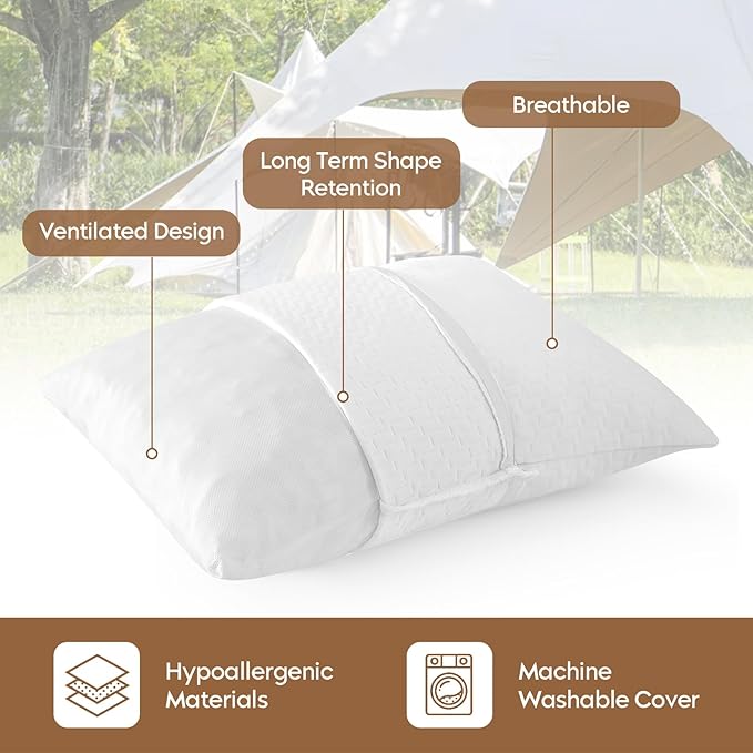 Small Shredded Memory Foam Pillow, Camping Pillow Travel Pillow - Compressible Medium Firm, Breathable Cover, Ideal Backpacking Hiking, Airplane and Car (Off-White, M)