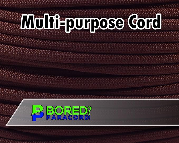 BORED? PARACORD! 550 lb Paracord - Ideal for Crafting, Camping, DIY Projects, Active & Military Outdoors - Strong Survival Rope - Tactical Parachute Cord Type III - Chocolate Brown 50 Feet