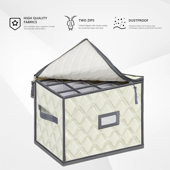 VERONLY Champagne Flute Storage Box,Quilted Stemware Storage Box Shell, Stackable Champagne Glass Container,Wine Glass, Crystal Glassware, Drinkware Case for Moving Transport