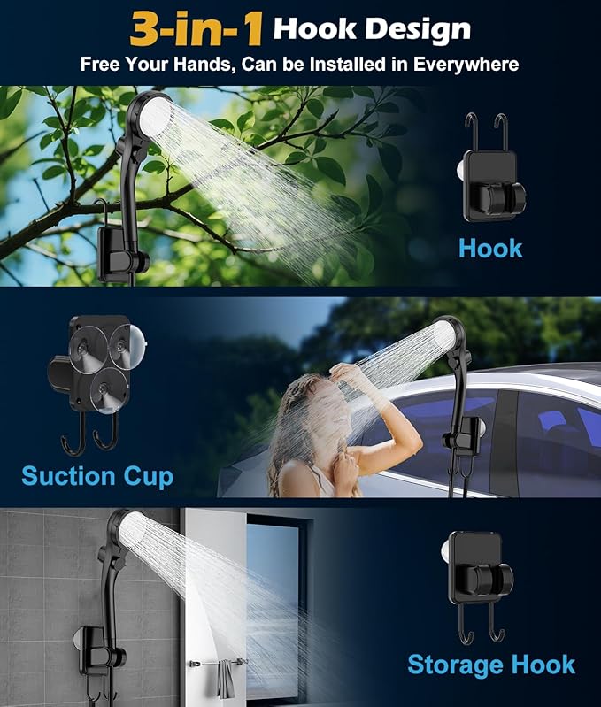 WADEO Portable Shower for Camping, Outdoor Electric Shower Rechargeable Pump with 20L Collapsible Bucket, Camping Shower Light for Camping, Hiking, Traveling, Washing