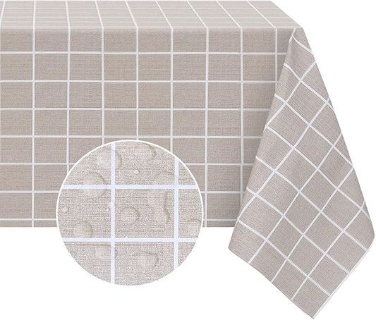 Romanstile Rectangle Plastic Tablecloth, 100% Waterproof Oil-Proof Checkered PVC Table Cloths, Heavy Duty Vinyl Table Covers for Dining, Camping, Picnic, Outdoor - 54 x 108 Inch, Sand