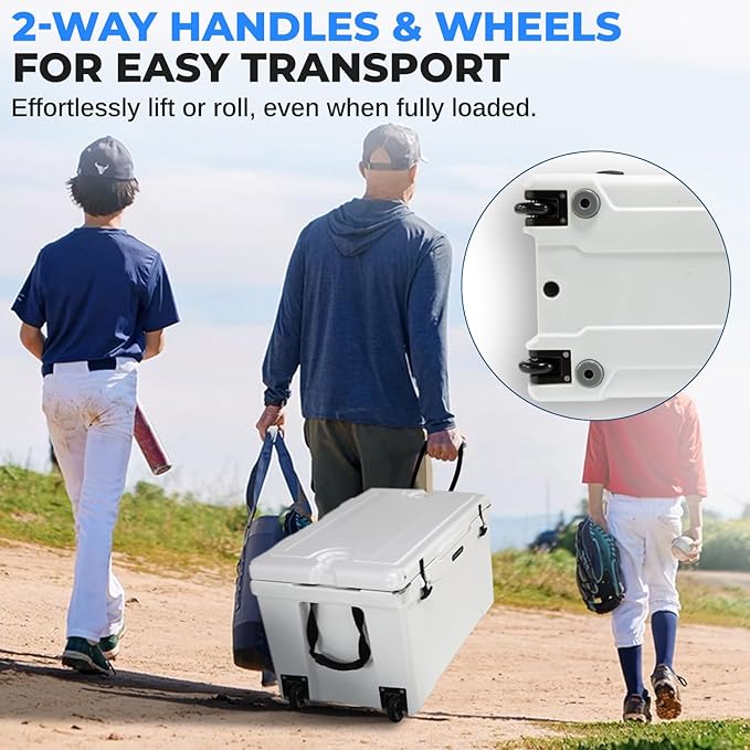 SereneLife Ultra-Tough 25-75 Quart Rotomolded Cooler Box, Holds Upto 64 Cans, Keeps Ice Up to 5 Days, Heavy-Duty Insulated Portable Ice Chest Box, Ideal for Camping, Beach, Picnics, Tailgating, etc