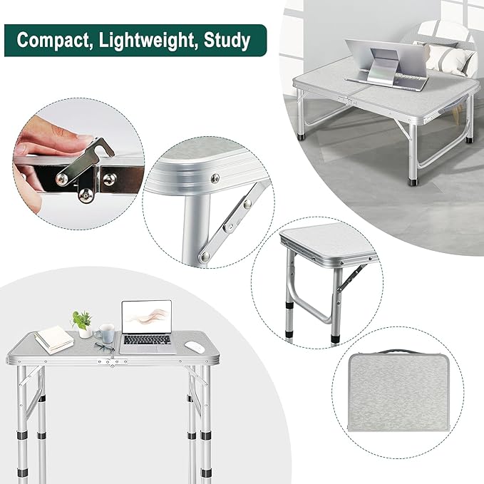 RedSwing Small Folding Table 2 Feet, Small Foldable Table Adjustable Height, Lightweight Portable Aluminum Camping Table, 3 Heights, 23in x 15 in x 10 in