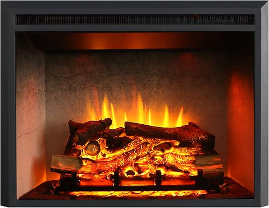 RICHFLAME 30 Inches, Edward Electric Fireplace Insert with Fire Crackling Sound, Weathered Concrete Interior, Remote Control, 750/1500W, Black