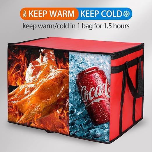 Bodaon 5-Pack Insulated Food Delivery Bag for Uber Eats, XXX-Large Grocey Shopping Bag for Catering, Reusable Cooler/Thermal Bags, Red