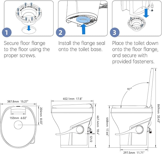 SEAFLO Residential Height Camper/RV Toilet, 18.5” Standard Height, Gravity Flush System, Foot Pedal Operation, Soft Close Seat, Easy-to-Clean Oversized Bowl, 4-Year Warranty (Bone Color)
