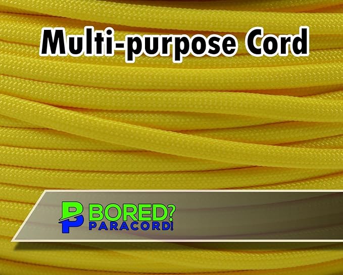 BORED? PARACORD! 550 lb Paracord - Ideal for Crafting, Camping, DIY Projects, Active & Military Outdoors - Strong Survival Rope - Tactical Parachute Cord Type III - Yellow 250 Feet