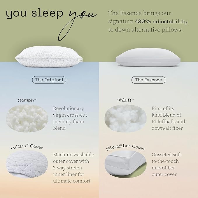 Coop Home Goods Essence Down Alternative Pillow Set of 2, Queen Size, Best Pillows for Sleeping, Adjustable Alternative to Down Pillows, Luxury Hotel Pillow for Back, Stomach or Side Sleepers