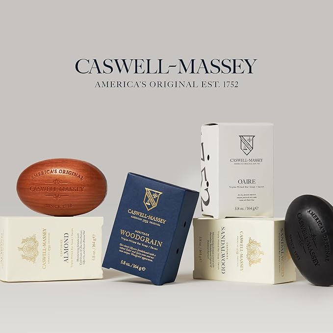 Caswell-Massey Men’s Bar Soap, Moisturizing Body Wash for Bath or Shower, Men’s Soap Bar for All Skin Types, Essential Oils & Plant-Based, Number Six, Almond, & Jockey Club, 3 (5.8 oz bar) Gift Set