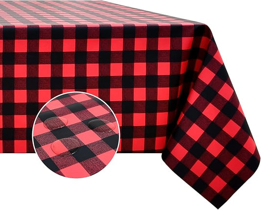 Romanstile Rectangle Vinyl PVC Tablecloth, 100% Waterproof Buffalo Plaid Plastic Table Cloth, Oil Proof Heavy Duty Wipeable Table Covers for Dining/Camping/Picnic/Outdoor - 52 x 70, Black and Red