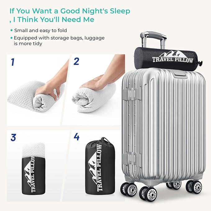 Travel Pillow Memory Foam Pillows, Camping Pillow-Compressible Medium Firm, Breathable Cover, Ideal Backpacking Hiking, Bed Pillows, Airplane and Car (White, S)