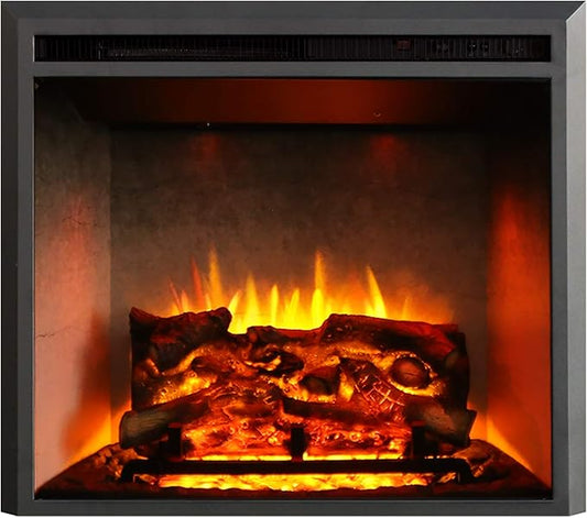 RICHFLAME 26 Inches, Edward Electric Fireplace Insert with Fire Crackling Sound, Weathered Concrete Interior, Remote Control, 750/1500W, Black