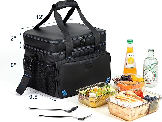ZEEMO Soft Cooler Bag, Insulated Lunch Box, 19 L Ice Chest, Double Leakproof Layers, Waterproof and Collapsible Case for Work Outdoor Trip, Black