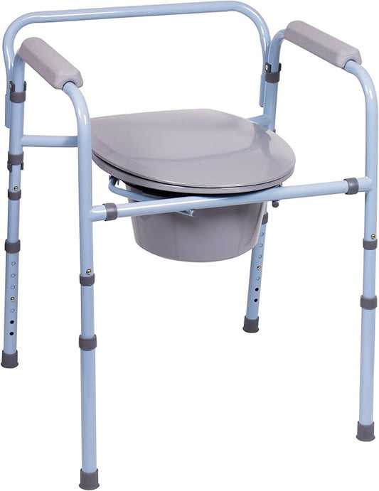 Carex 3-in-1 Folding Bedside Commode and Raised Toilet Seat, Portable Toilet for Camping, Supports Up to 300lbs, Bedside Commodes for Seniors, Adult Potty Chair with Bucket, Lid, and Splash Guard