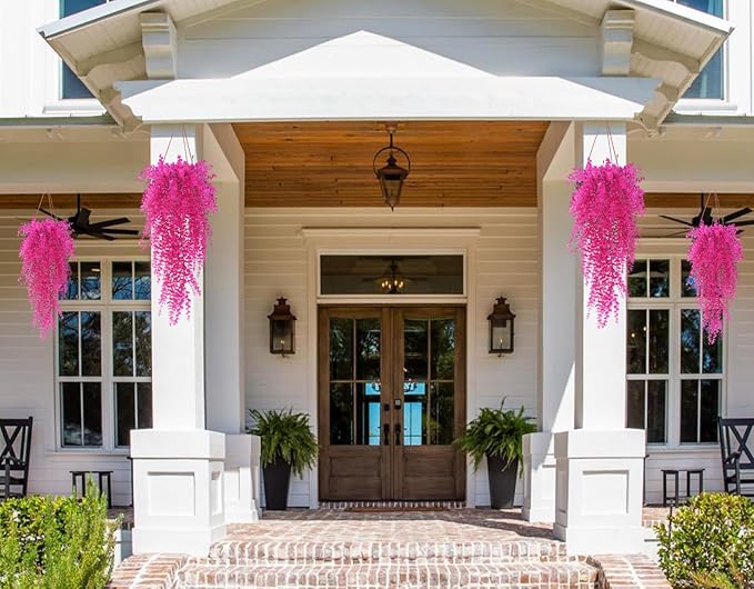 RECUTMS Artificial Plants Fake Hanging Vine Plant Hanging Eucalyptus Vine Artificial Leaves Greenery Plastic Plants for Indoor Bedroom Wall Decoration Outdoor Porch Home Wedding Decor(Pure Fuchsia)