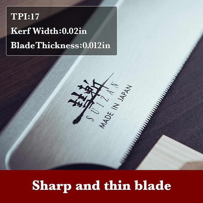 SUIZAN Dozuki Dovetail Saw 9.5" Rip Cross Angle Cut - Professional Japanese Pullsaw Handsaw Woodworking Tools